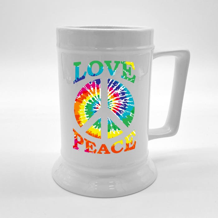 Peace Sign Love Retro 60S 70S Tie Dye Hippie Costume Front & Back Beer Stein