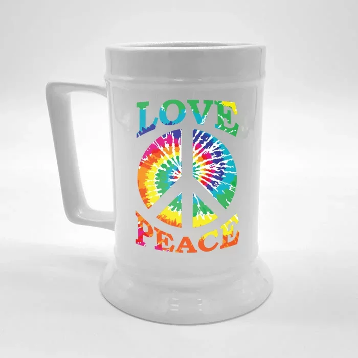 Peace Sign Love Retro 60S 70S Tie Dye Hippie Costume Front & Back Beer Stein