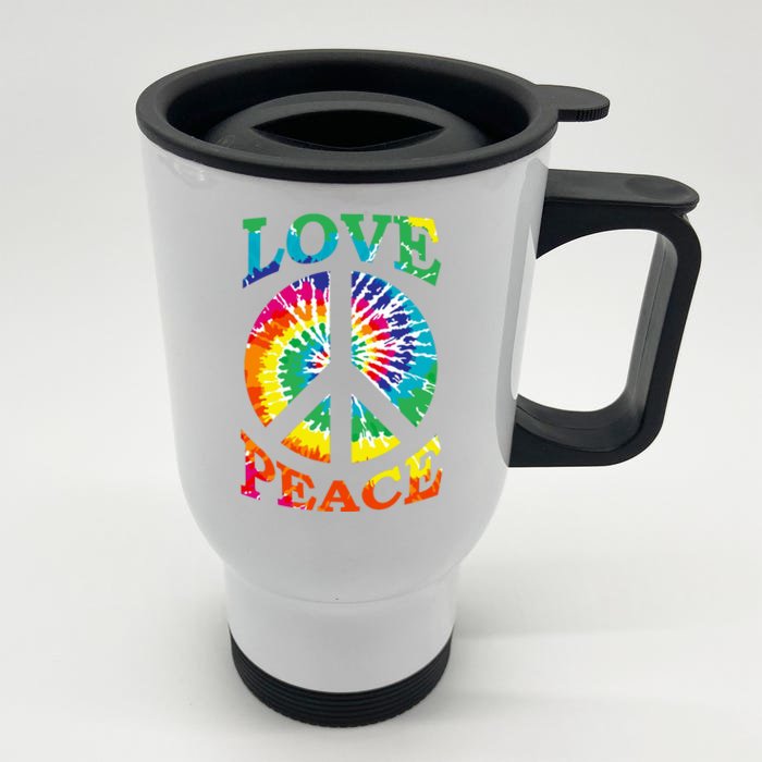 Peace Sign Love Retro 60S 70S Tie Dye Hippie Costume Front & Back Stainless Steel Travel Mug