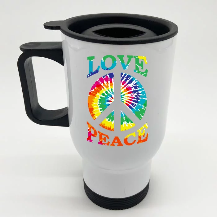 Peace Sign Love Retro 60S 70S Tie Dye Hippie Costume Front & Back Stainless Steel Travel Mug