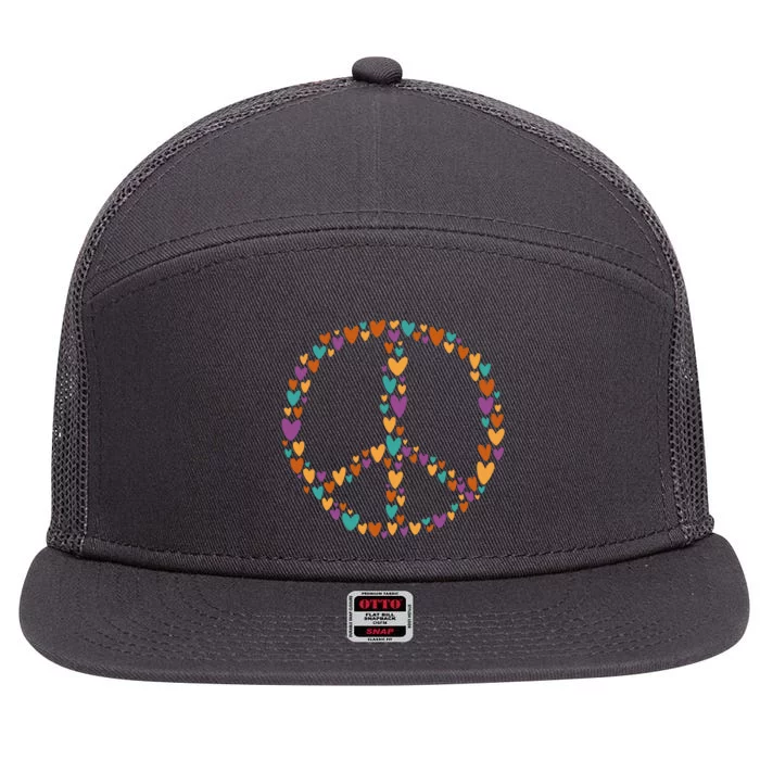 Peace Sign Love Hearts 7 Panel Mesh Trucker Snapback Hat