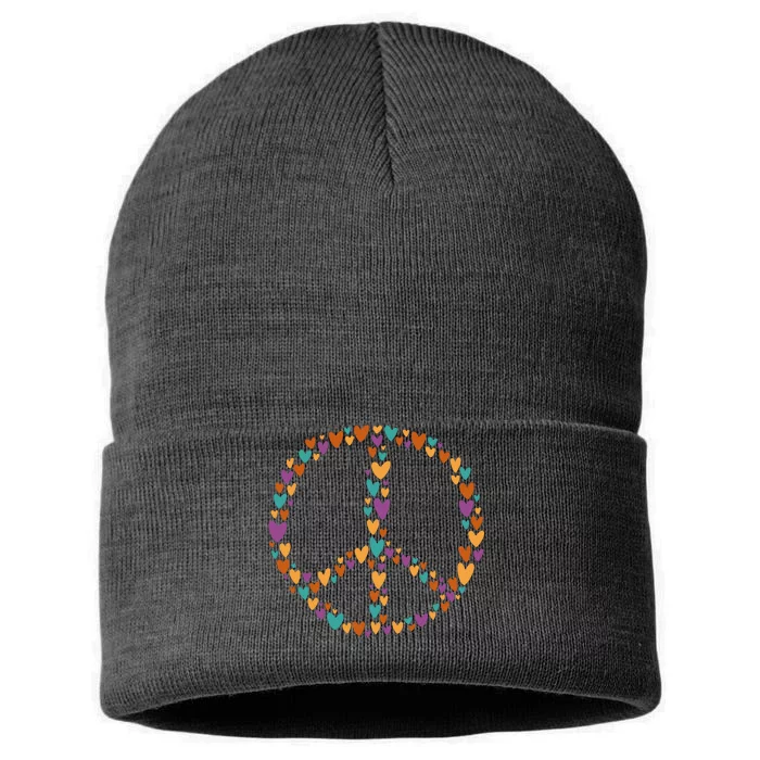 Peace Sign Love Hearts Sustainable Knit Beanie