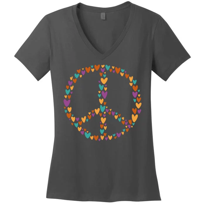 Peace Sign Love Hearts Women's V-Neck T-Shirt