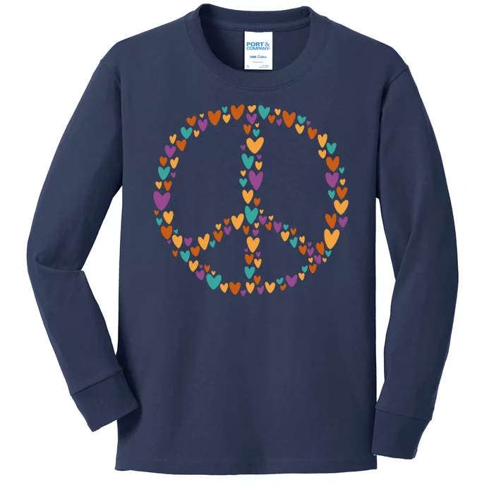 Peace Sign Love Hearts Kids Long Sleeve Shirt