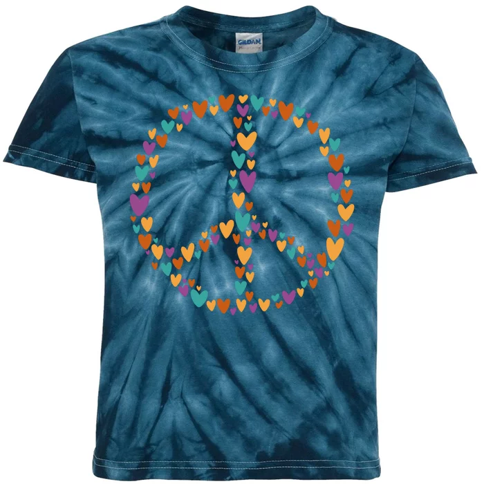 Peace Sign Love Hearts Kids Tie-Dye T-Shirt