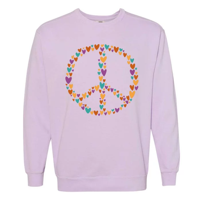 Peace Sign Love Hearts Garment-Dyed Sweatshirt