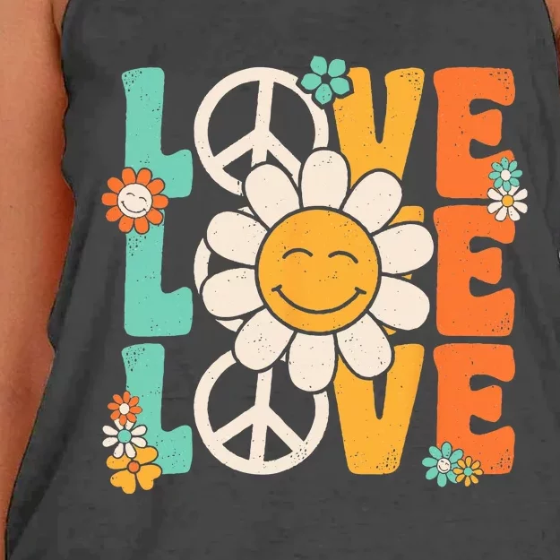 Peace Sign Love 60s 70s 80s Costume Groovy Theme Party Women's Knotted Racerback Tank