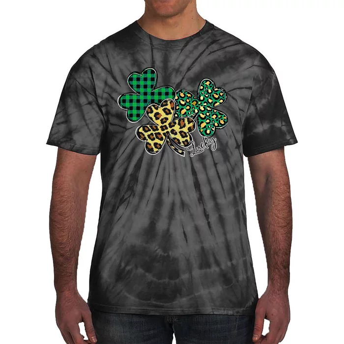 Plaid Shamrock Leopard Cheetah Lucky St Patricks Day Tie-Dye T-Shirt