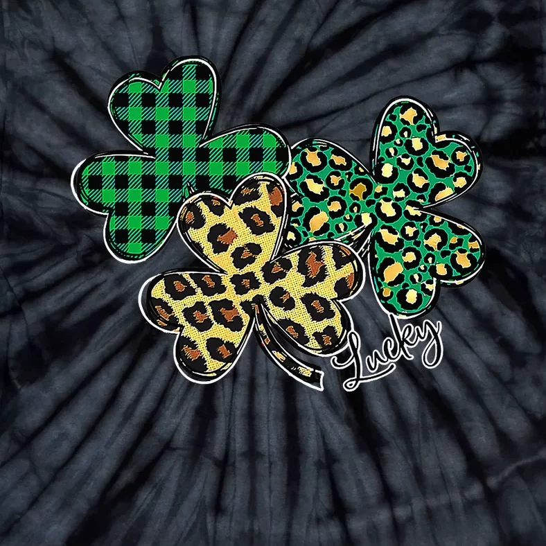 Plaid Shamrock Leopard Cheetah Lucky St Patricks Day Tie-Dye T-Shirt