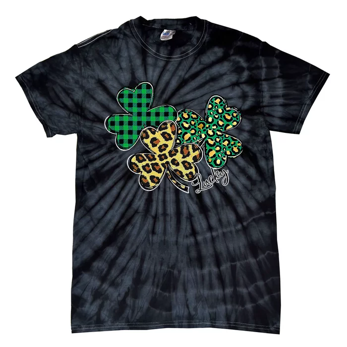 Plaid Shamrock Leopard Cheetah Lucky St Patricks Day Tie-Dye T-Shirt