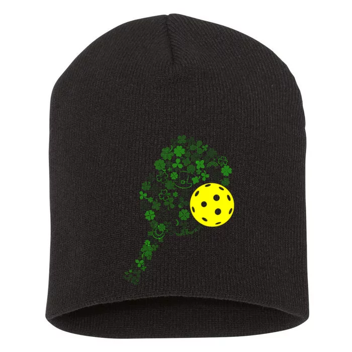 Pickleball Shamrock Leaf St Patrick Day Pickleball Player Short Acrylic Beanie