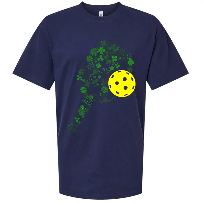 Pickleball Shamrock Leaf St Patrick Day Pickleball Player Sueded Cloud Jersey T-Shirt