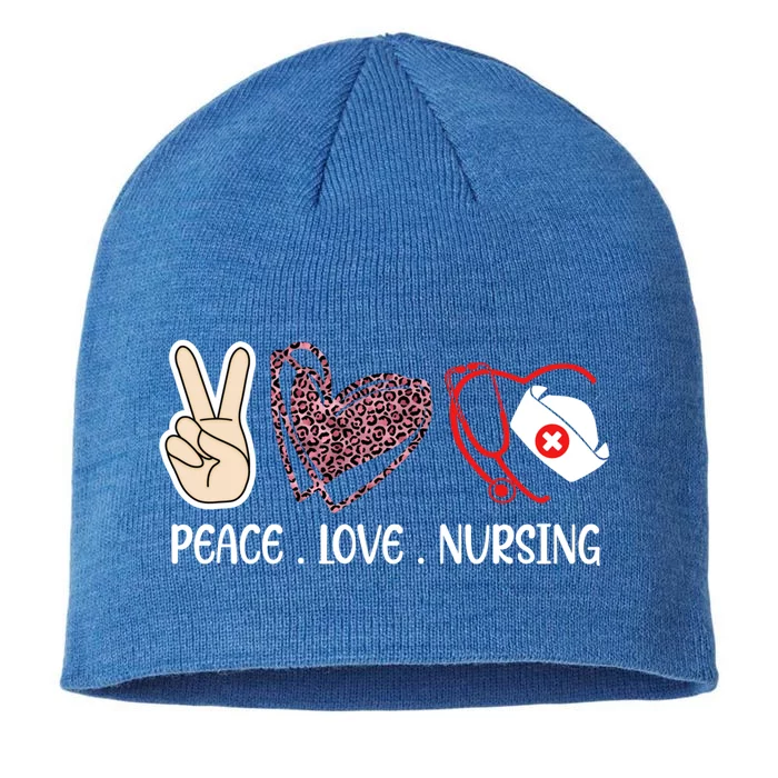 Peace Sign Love Leopard Print Heart Nursing Cap Stethoscope Gift 8 1/2in Sustainable Knit Beanie