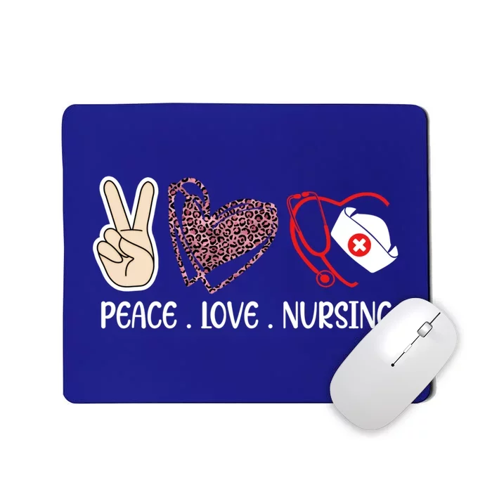 Peace Sign Love Leopard Print Heart Nursing Cap Stethoscope Gift Mousepad