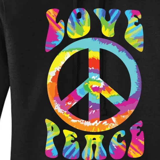 Peace Sign Love 60s 70s Tie Dye Hippie Costume Women's Pullover Hoodie