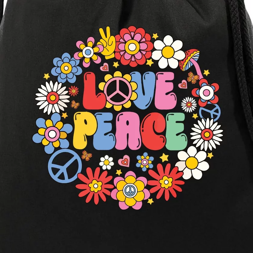 Peace Sign Love 60s 70s Love Peace Hippie Costume Drawstring Bag