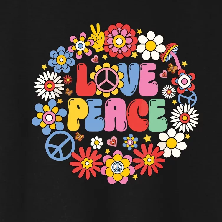 Peace Sign Love 60s 70s Love Peace Hippie Costume Women's Crop Top Tee