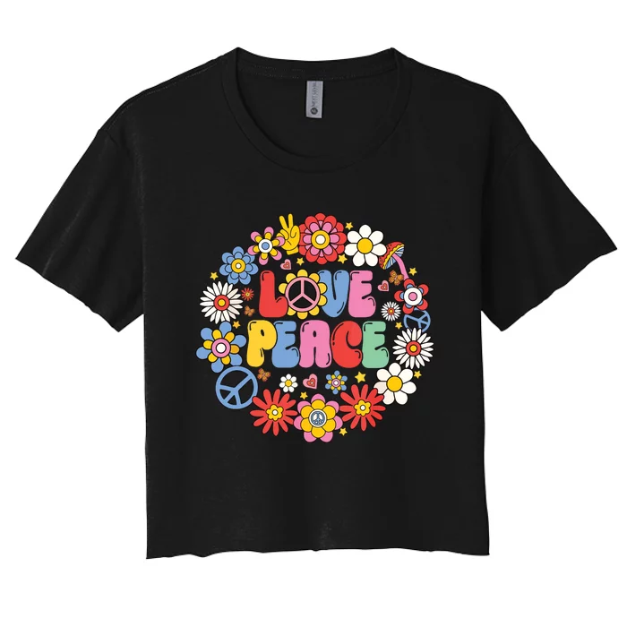 Peace Sign Love 60s 70s Love Peace Hippie Costume Women's Crop Top Tee