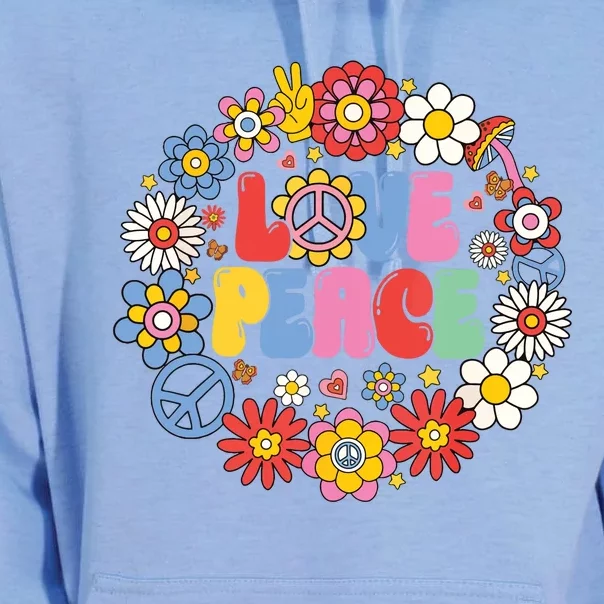 Peace Sign Love 60s 70s Love Peace Hippie Costume Unisex Surf Hoodie