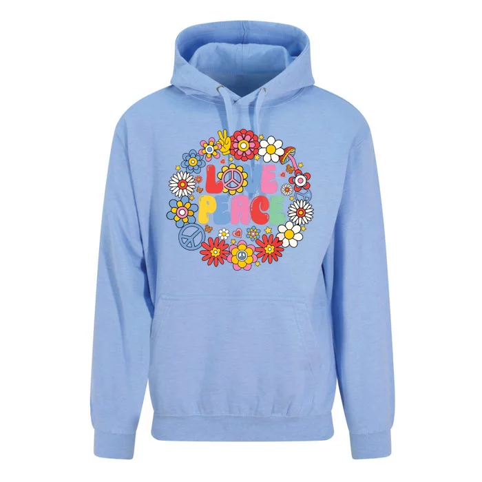 Peace Sign Love 60s 70s Love Peace Hippie Costume Unisex Surf Hoodie