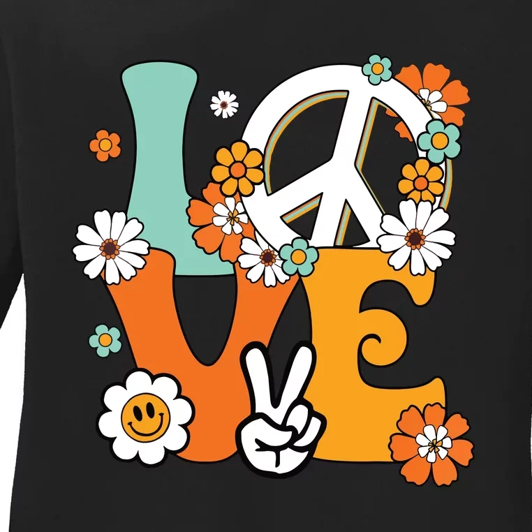 Peace Sign Love 60s 70s Tie Dye Hippie Costume Ladies Long Sleeve Shirt