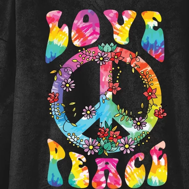 Peace Sign Love 60s 70s Tie Dye Hippie Costume Hooded Wearable Blanket