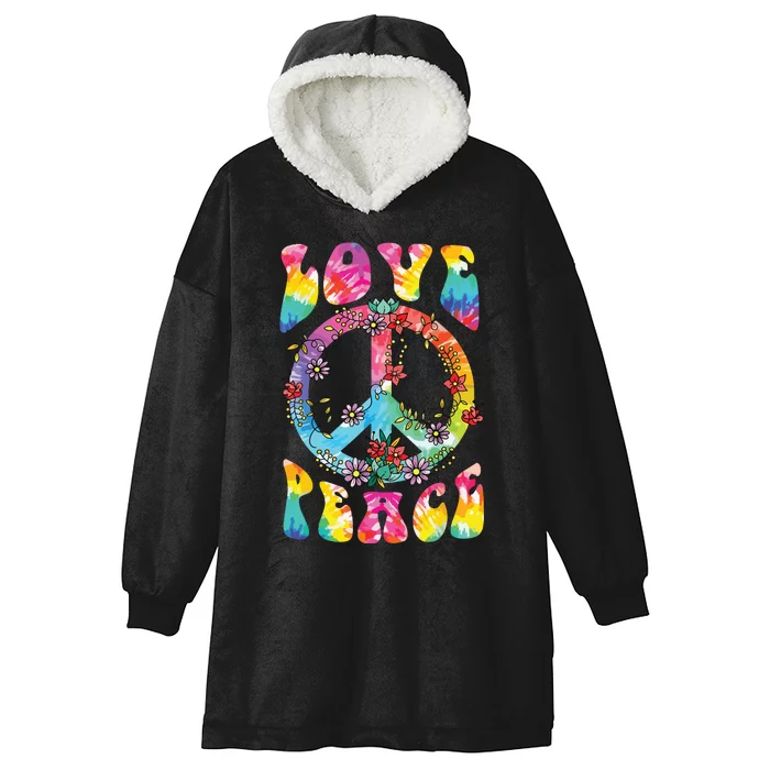 Peace Sign Love 60s 70s Tie Dye Hippie Costume Hooded Wearable Blanket