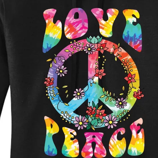 Peace Sign Love 60s 70s Tie Dye Hippie Costume Women's Pullover Hoodie