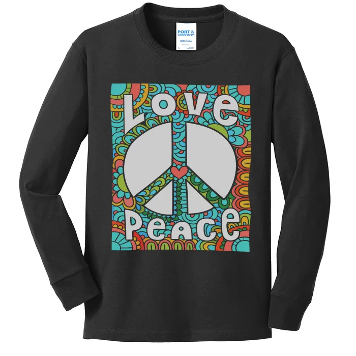 Peace Sign Love 60s 70s Tie Dye Hippie Costume Kids Long Sleeve Shirt