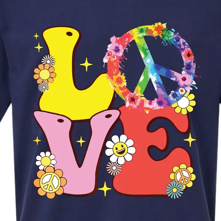 Peace Sign Love 60s 70s Tie Dye Hippie Costume Sueded Cloud Jersey T-Shirt