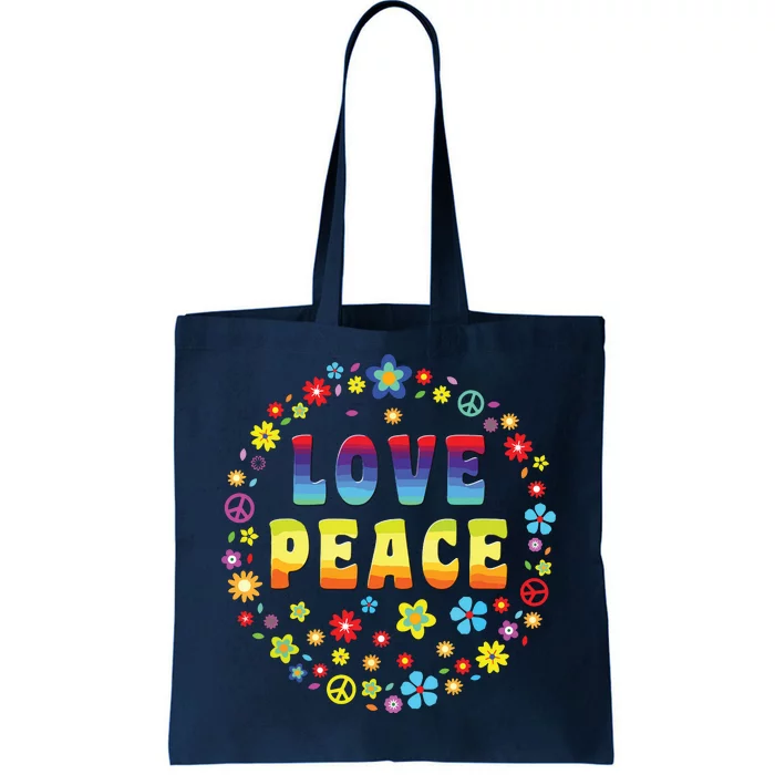 Peace Sign Love 70s Hippie Costume Tote Bag