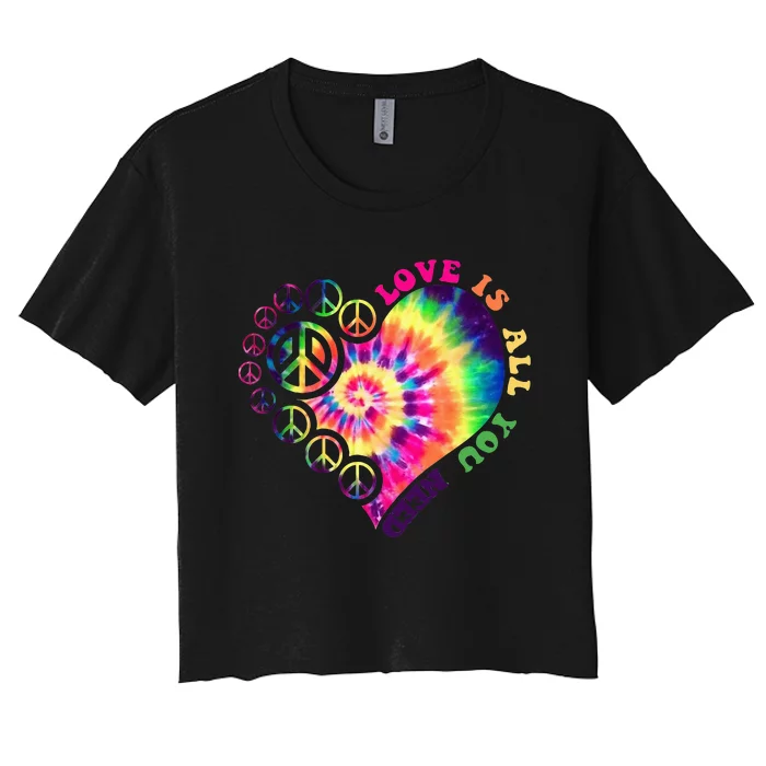 PEACE SIGN LOVE 60s 70s Tie Dye Hippie Halloween Costume Women's Crop Top Tee