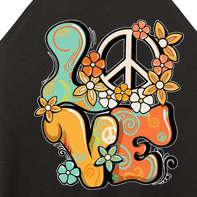 Peace Sign Love 60s 70s Costume Groovy Hippie Theme Party Women’s Perfect Tri Rocker Tank