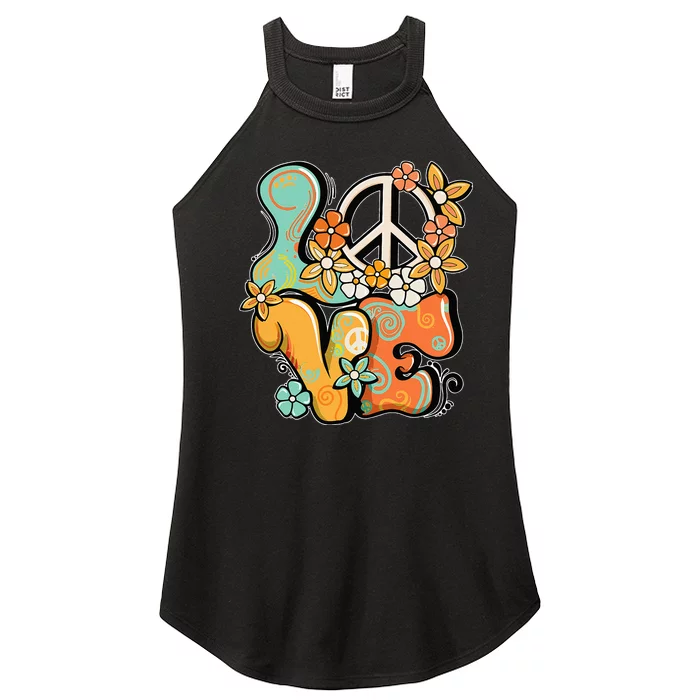 Peace Sign Love 60s 70s Costume Groovy Hippie Theme Party Women’s Perfect Tri Rocker Tank