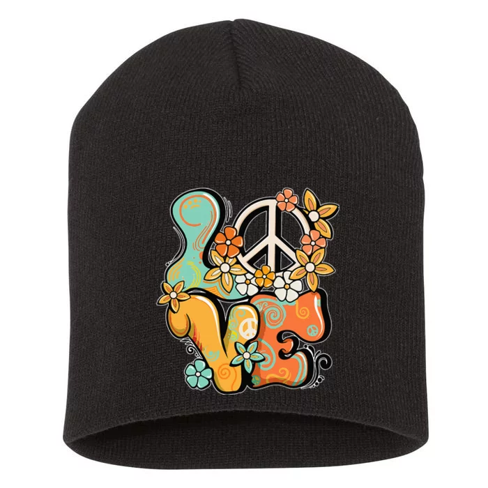 Peace Sign Love 60s 70s Costume Groovy Hippie Theme Party Short Acrylic Beanie