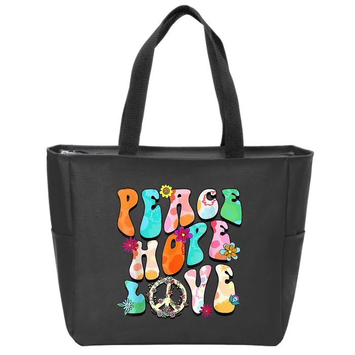 PEACE SIGN LOVE 60s 70s 80s Tie Dye Hippie Retro Halloween Zip Tote Bag