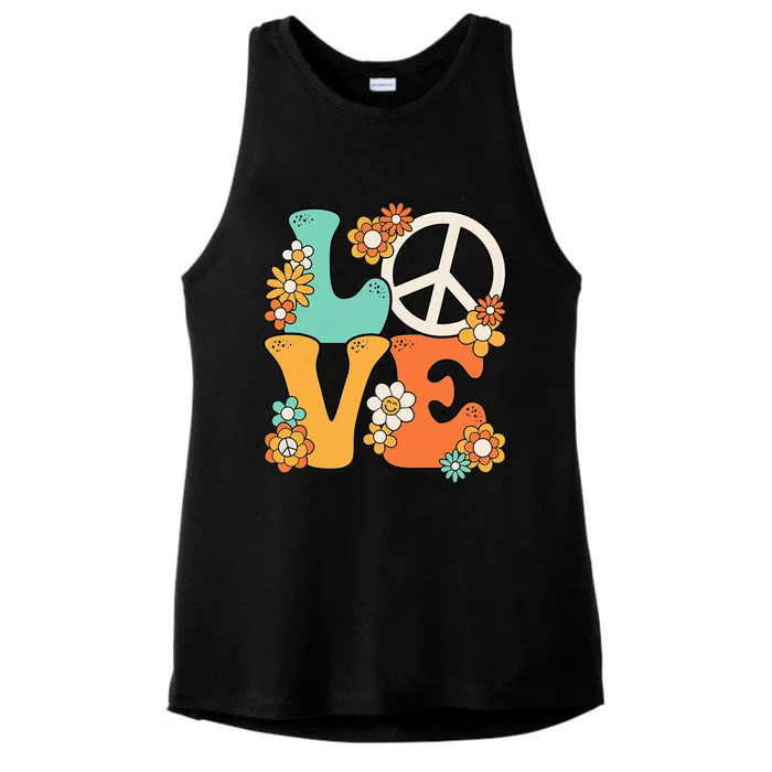 Peace Sign Love 60s 70s Costume Groovy Theme Party Ladies Tri-Blend Wicking Tank