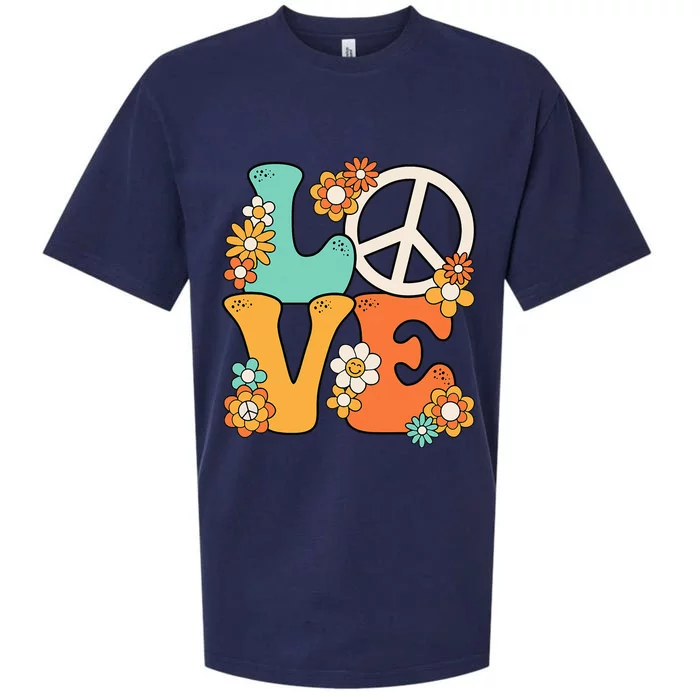 Peace Sign Love 60s 70s Costume Groovy Theme Party Sueded Cloud Jersey T-Shirt