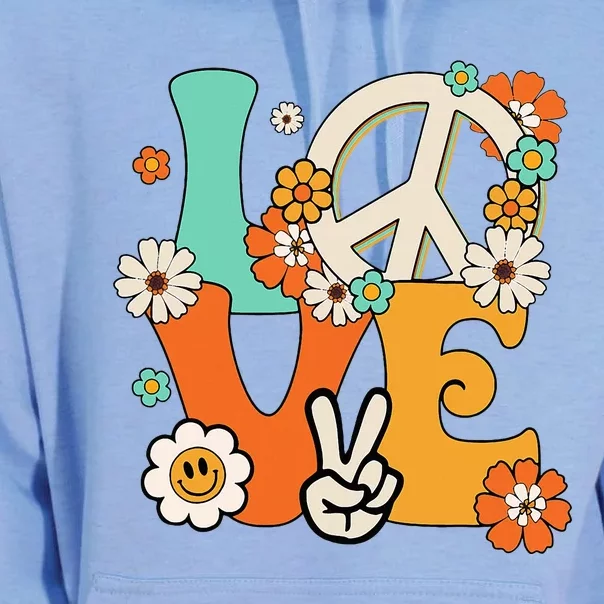 Peace Sign Love 60s 70s Hippie Costume Flowers Unisex Surf Hoodie