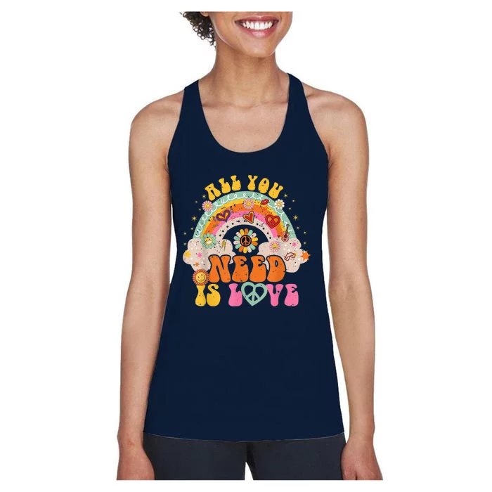 PEACE SIGN LOVE 60s 70s Hippie Groovy Vibes Halloween Girls Women's Racerback Tank