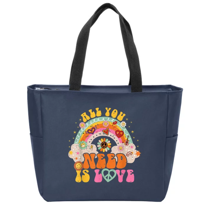 PEACE SIGN LOVE 60s 70s Hippie Groovy Vibes Halloween Girls Zip Tote Bag