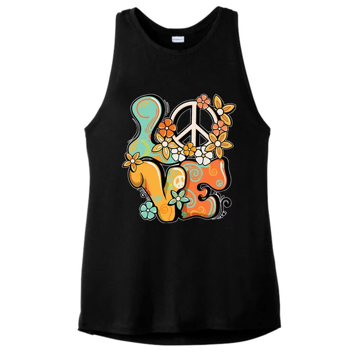 Peace Sign Love 60s 70s Costume Groovy Hippie Theme Party Ladies Tri-Blend Wicking Tank