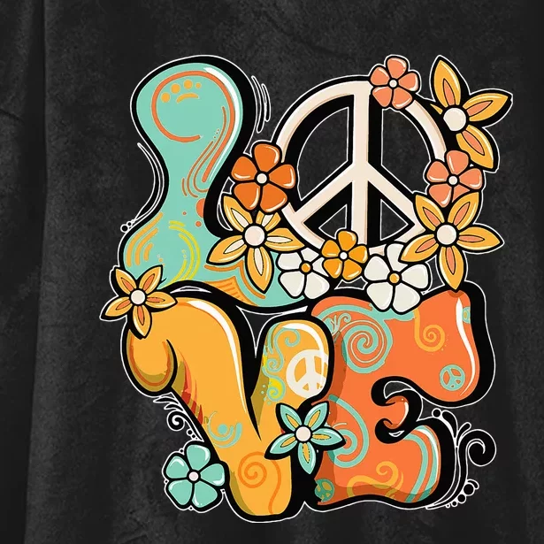 Peace Sign Love 60s 70s Costume Groovy Hippie Theme Party Hooded Wearable Blanket