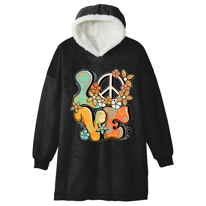 Peace Sign Love 60s 70s Costume Groovy Hippie Theme Party Hooded Wearable Blanket