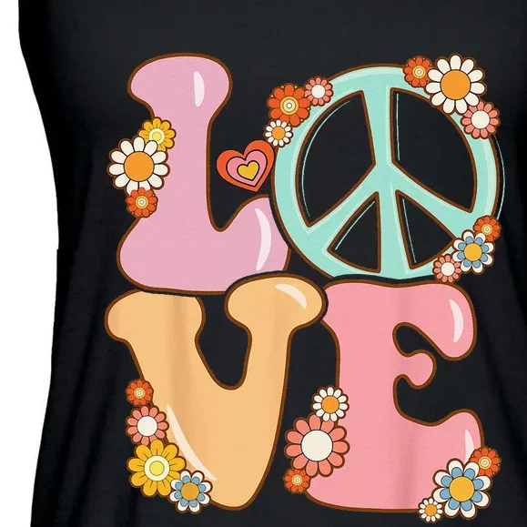 Peace Sign Love 60s 70s Costume Groovy Hippie Ladies Essential Flowy Tank