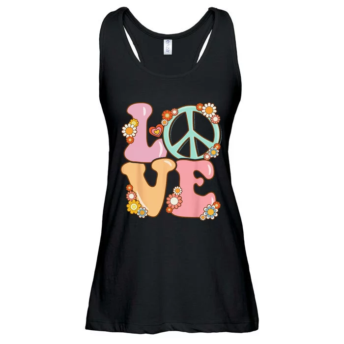 Peace Sign Love 60s 70s Costume Groovy Hippie Ladies Essential Flowy Tank