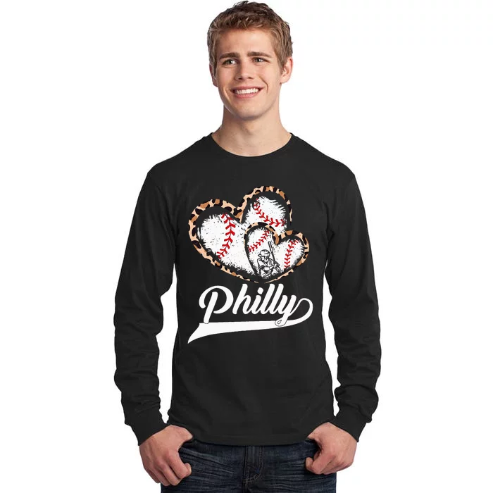 Philadelphia Souvenir Leopard Heart I Love Philadelphia Tall Long Sleeve T-Shirt