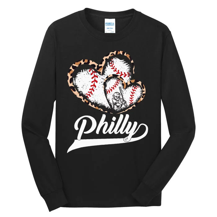 Philadelphia Souvenir Leopard Heart I Love Philadelphia Tall Long Sleeve T-Shirt