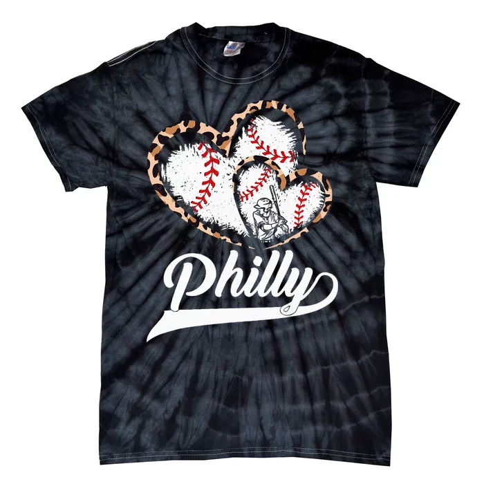 Philadelphia Souvenir Leopard Heart I Love Philadelphia Tie-Dye T-Shirt