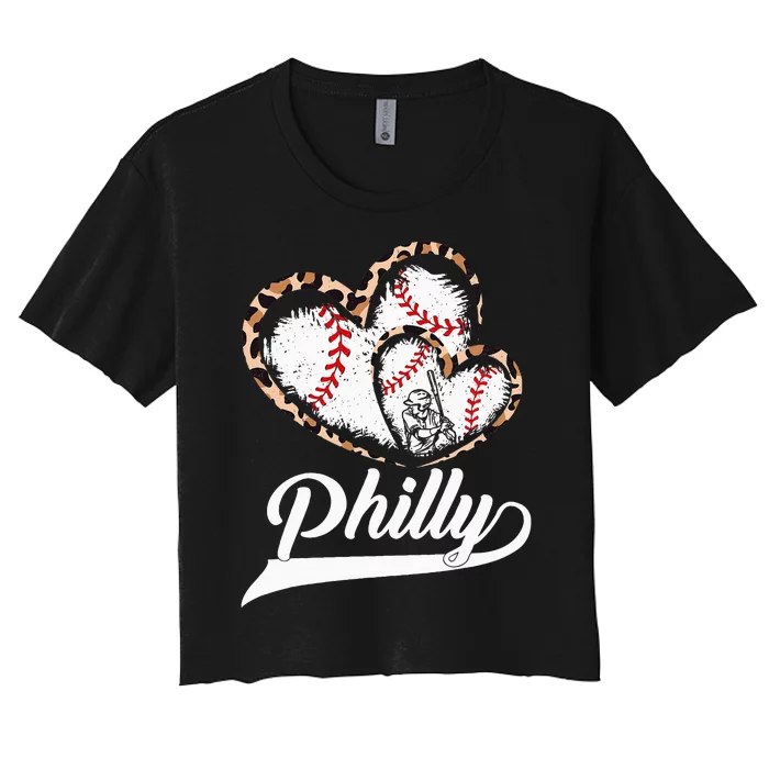 Philadelphia Souvenir Leopard Heart I Love Philadelphia Women's Crop Top Tee